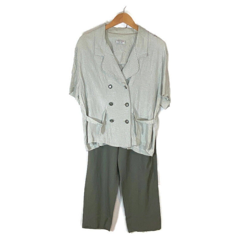 Vtg 80s/90s Dress Savvy Sz 18 Separates Suit Set Gingham Sage Cream READ